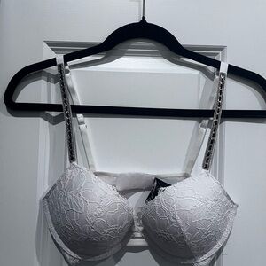 Victoria's Secret White Lace Bra with Embellished Straps